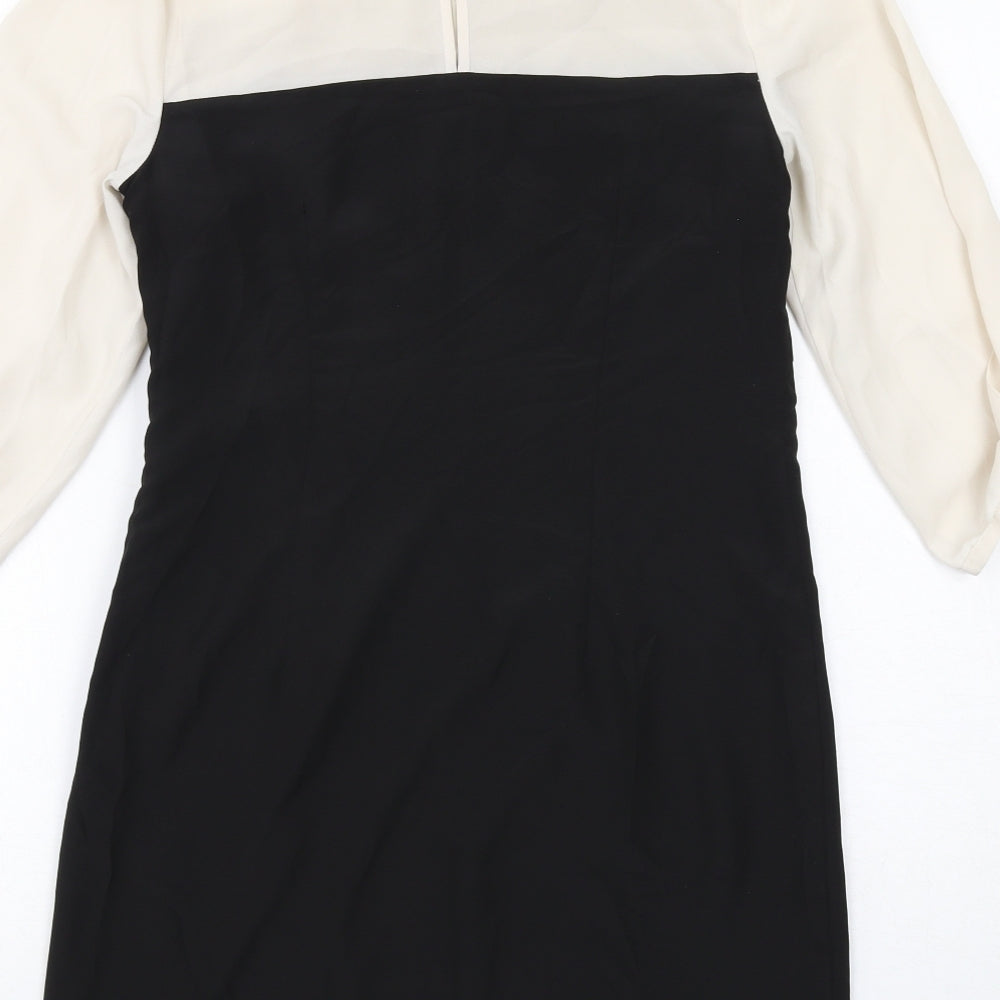 Oasis Womens Black Colourblock Polyester A-Line Size 8 Round Neck Zip