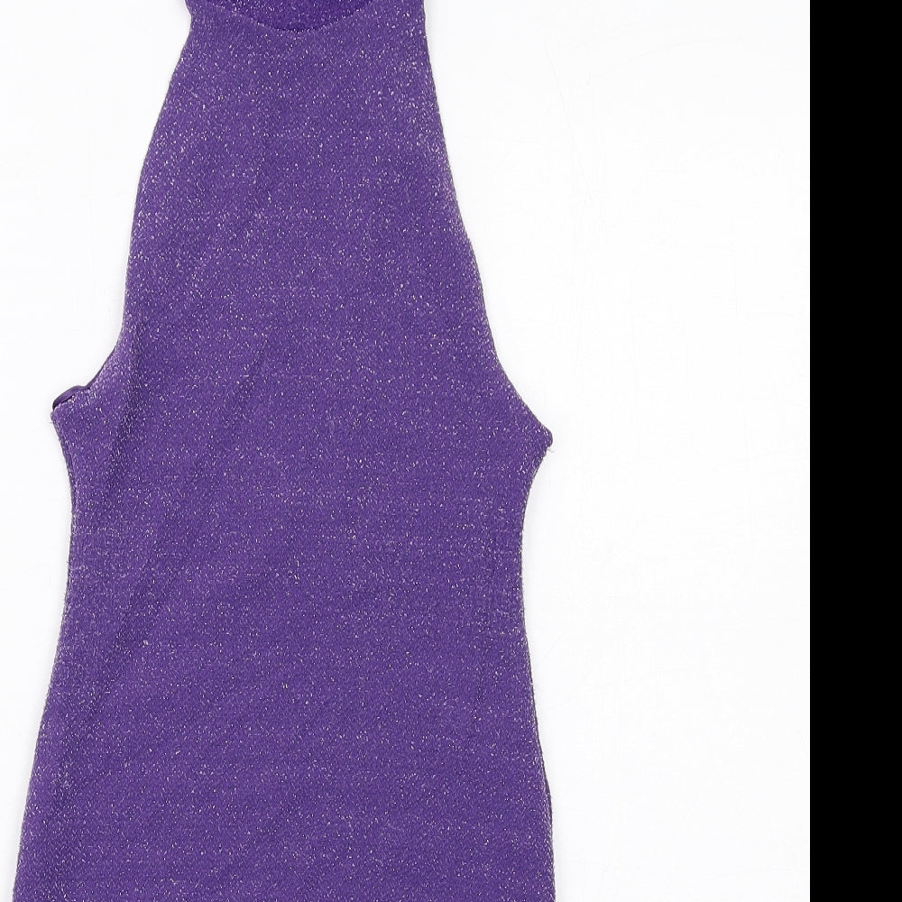 Pull&Bear Womens Purple Polyester Bodycon Size S Halter Button