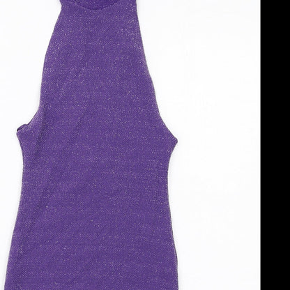 Pull&Bear Womens Purple Polyester Bodycon Size S Halter Button