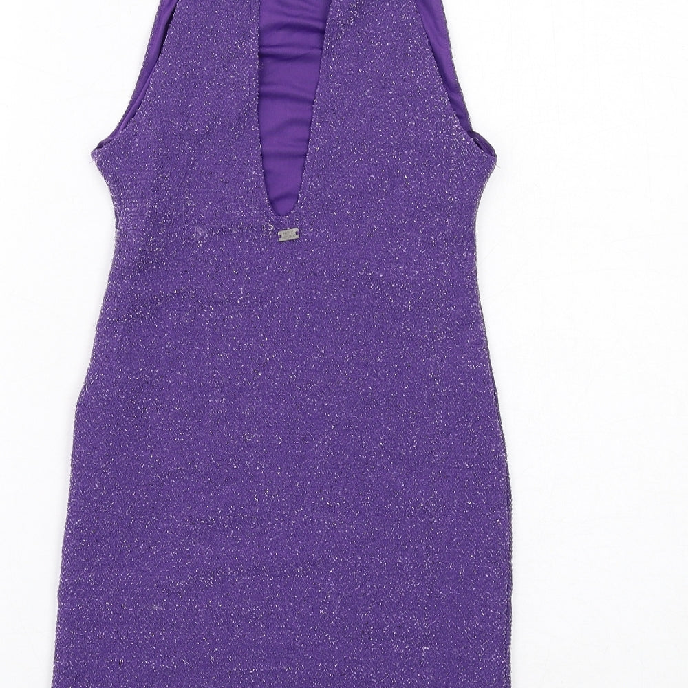 Pull&Bear Womens Purple Polyester Bodycon Size S Halter Button