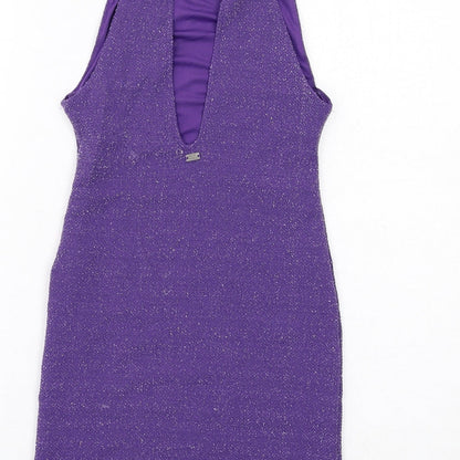 Pull&Bear Womens Purple Polyester Bodycon Size S Halter Button