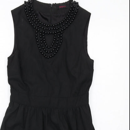 Coleen Womens Black Polyester A-Line Size 12 Round Neck Zip