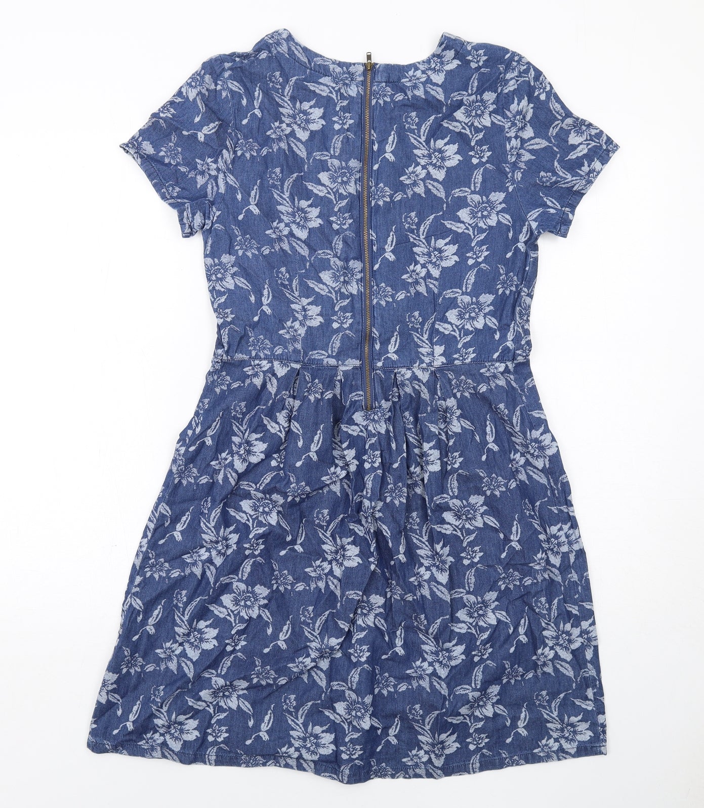 Dorothy Perkins Womens Blue Floral Viscose A-Line Size 8 Round Neck Zip