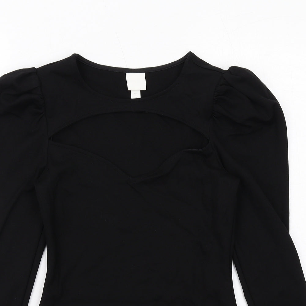 H&M Womens Black Viscose Bodysuit One-Piece Size S Snap - Cut Out