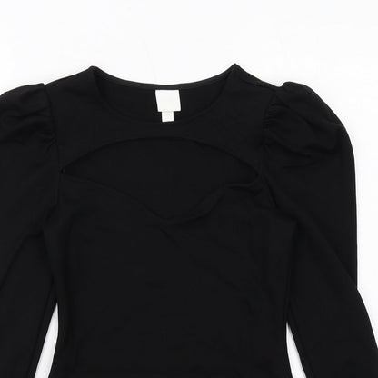 H&M Womens Black Viscose Bodysuit One-Piece Size S Snap - Cut Out