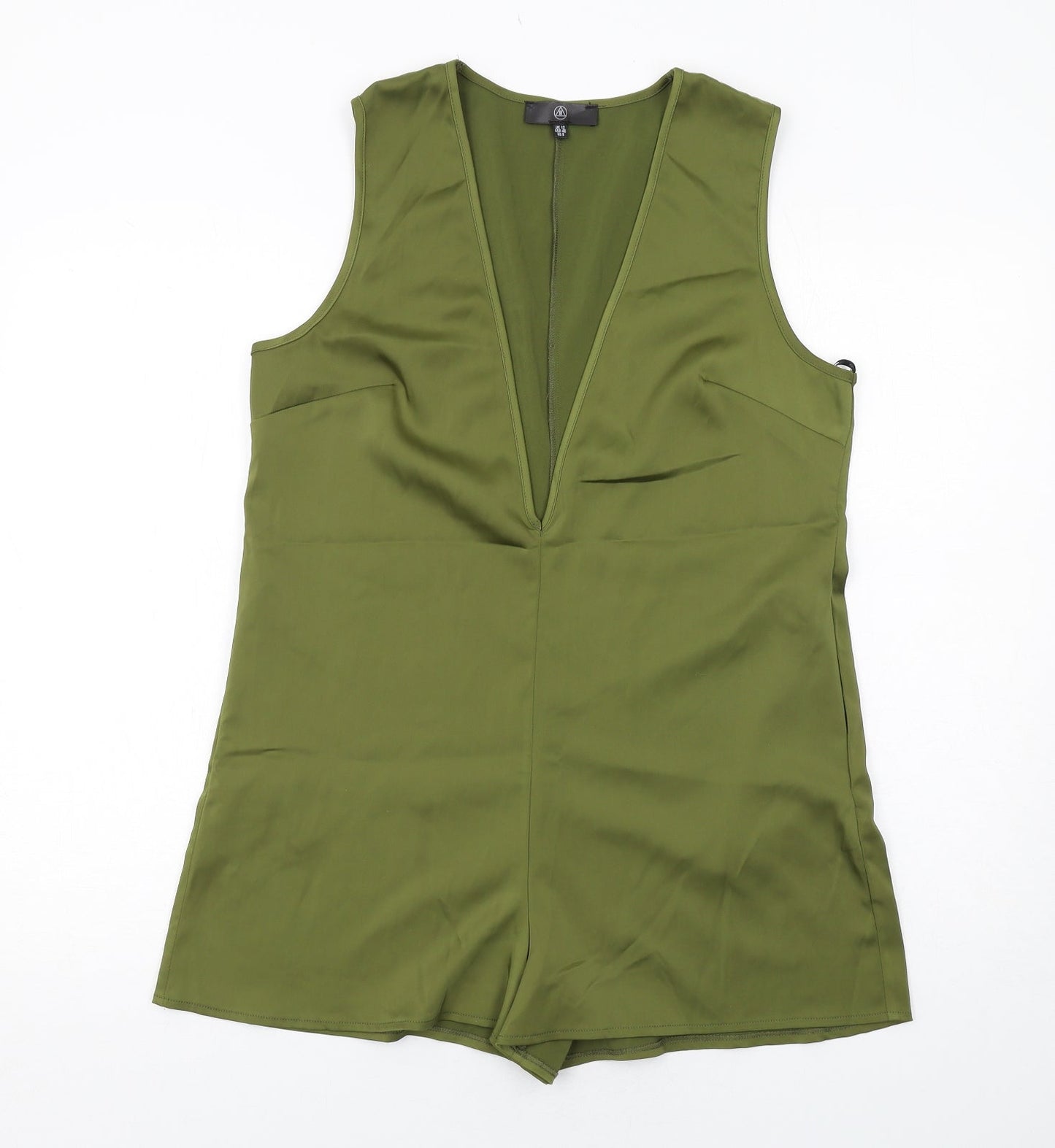 Missguided Womens Green Polyester Playsuit One-Piece Size 12 Pullover - Plunge Neckline