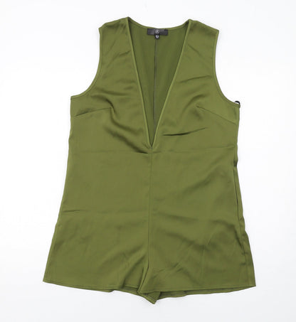 Missguided Womens Green Polyester Playsuit One-Piece Size 12 Pullover - Plunge Neckline