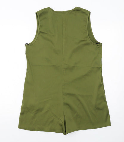 Missguided Womens Green Polyester Playsuit One-Piece Size 12 Pullover - Plunge Neckline