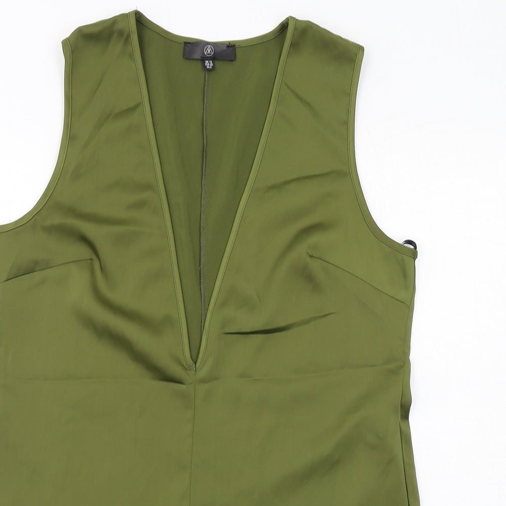 Missguided Womens Green Polyester Playsuit One-Piece Size 12 Pullover - Plunge Neckline