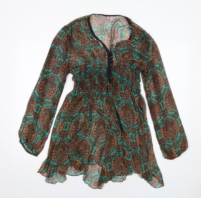 Influence Womens Multicoloured Geometric Polyester Trapeze & Swing Size 12 V-Neck Button