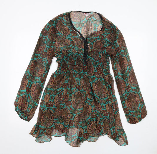 Influence Womens Multicoloured Geometric Polyester Trapeze & Swing Size 12 V-Neck Button