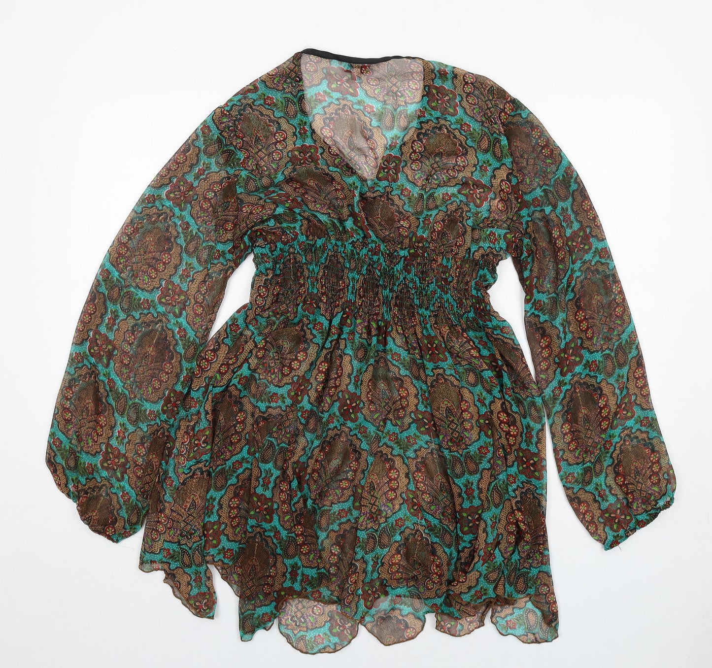 Influence Womens Multicoloured Geometric Polyester Trapeze & Swing Size 12 V-Neck Button