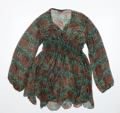 Influence Womens Multicoloured Geometric Polyester Trapeze & Swing Size 12 V-Neck Button