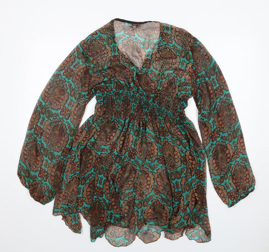 Influence Womens Multicoloured Geometric Polyester Trapeze & Swing Size 12 V-Neck Button