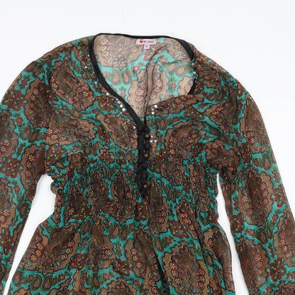 Influence Womens Multicoloured Geometric Polyester Trapeze & Swing Size 12 V-Neck Button