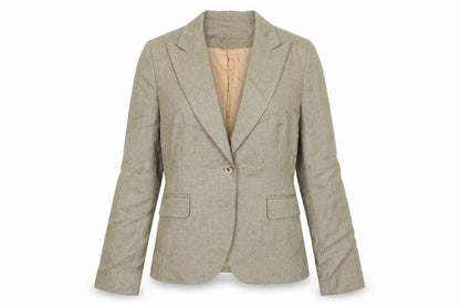 Quin And Donnelly Womens Beige Geometric Jacket Blazer Size 12 Button