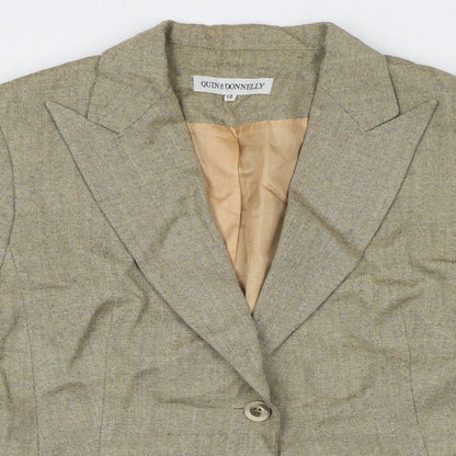 Quin And Donnelly Womens Beige Geometric Jacket Blazer Size 12 Button