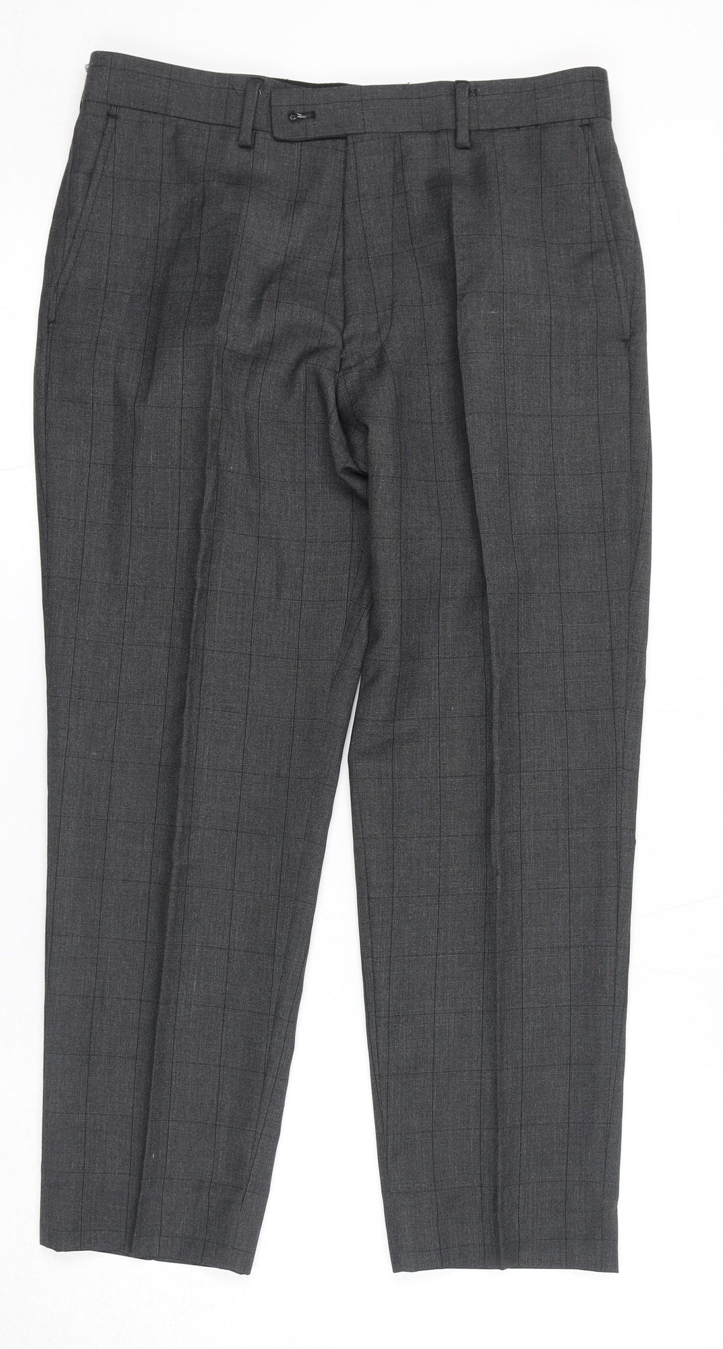 Dobell Mens Grey Check Polyester Dress Pants Trousers Size 30 in L24 in Regular Zip