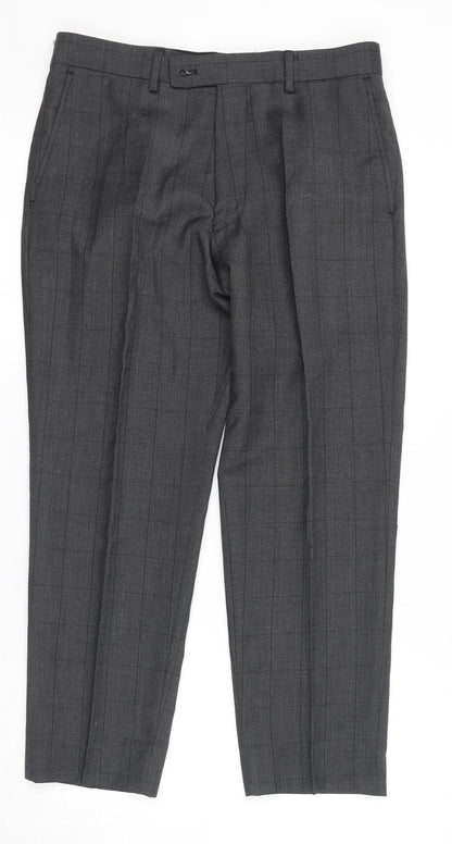 Dobell Mens Grey Check Polyester Dress Pants Trousers Size 30 in L24 in Regular Zip