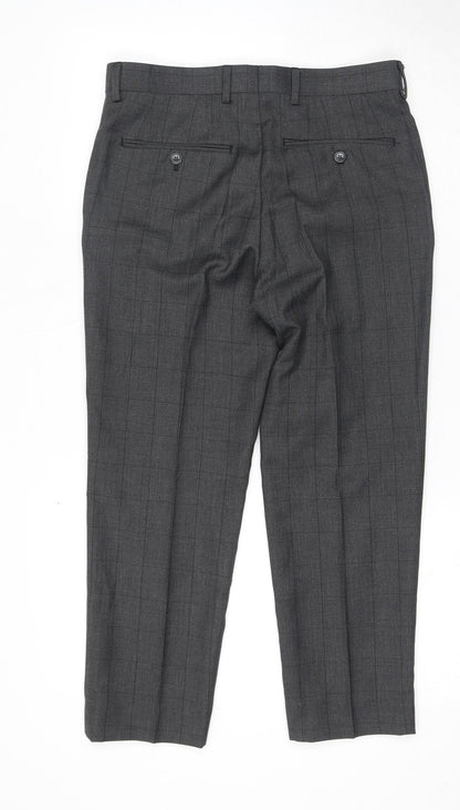 Dobell Mens Grey Check Polyester Dress Pants Trousers Size 30 in L24 in Regular Zip