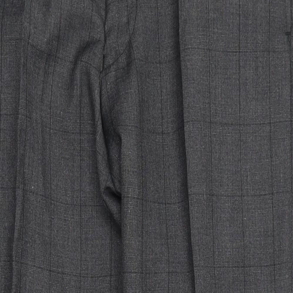 Dobell Mens Grey Check Polyester Dress Pants Trousers Size 30 in L24 in Regular Zip