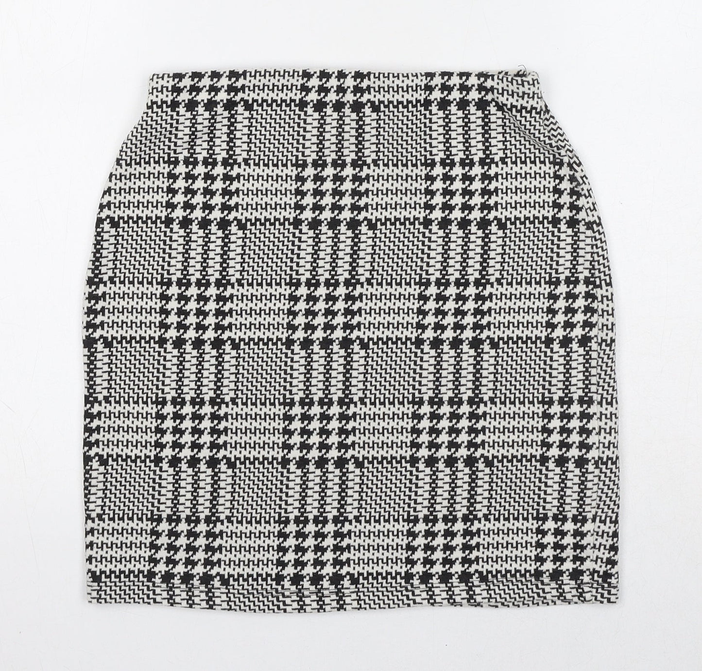 New Look Womens Black Geometric Polyester A-Line Skirt Size 8 - Houndstooth Pattern