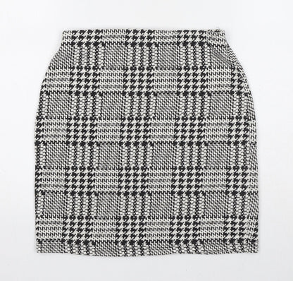 New Look Womens Black Geometric Polyester A-Line Skirt Size 8 - Houndstooth Pattern