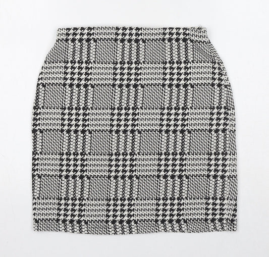 New Look Womens Black Geometric Polyester A-Line Skirt Size 8 - Houndstooth Pattern