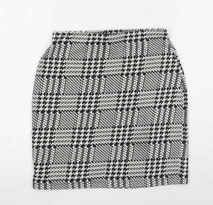 New Look Womens Black Geometric Polyester A-Line Skirt Size 8 - Houndstooth Pattern