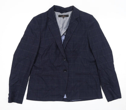 NEXT Womens Blue Check Wool Jacket Suit Jacket Size 14 - Shoulder Pads