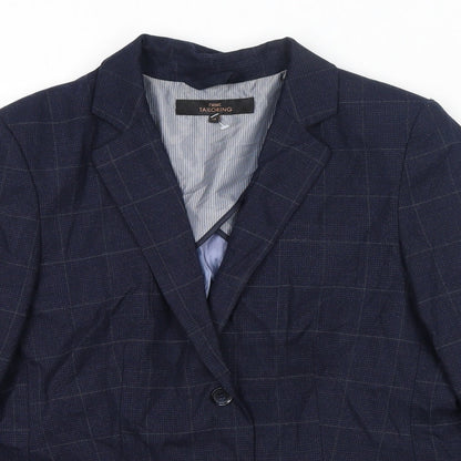 NEXT Womens Blue Check Wool Jacket Suit Jacket Size 14 - Shoulder Pads