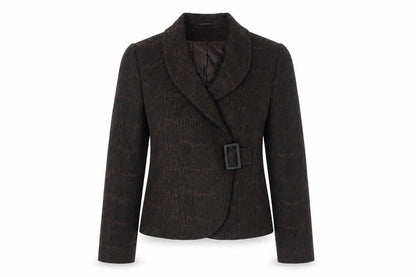 Minuet Womens Brown Geometric Jacket Size 12 Buckle