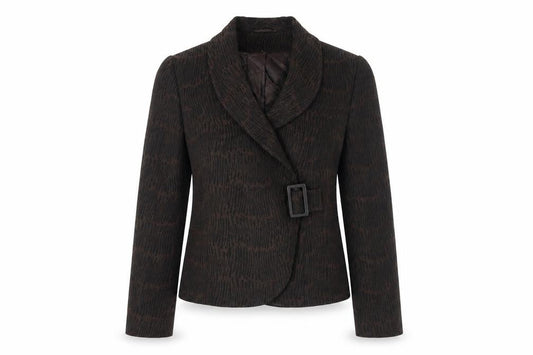 Minuet Womens Brown Geometric Jacket Size 12 Buckle