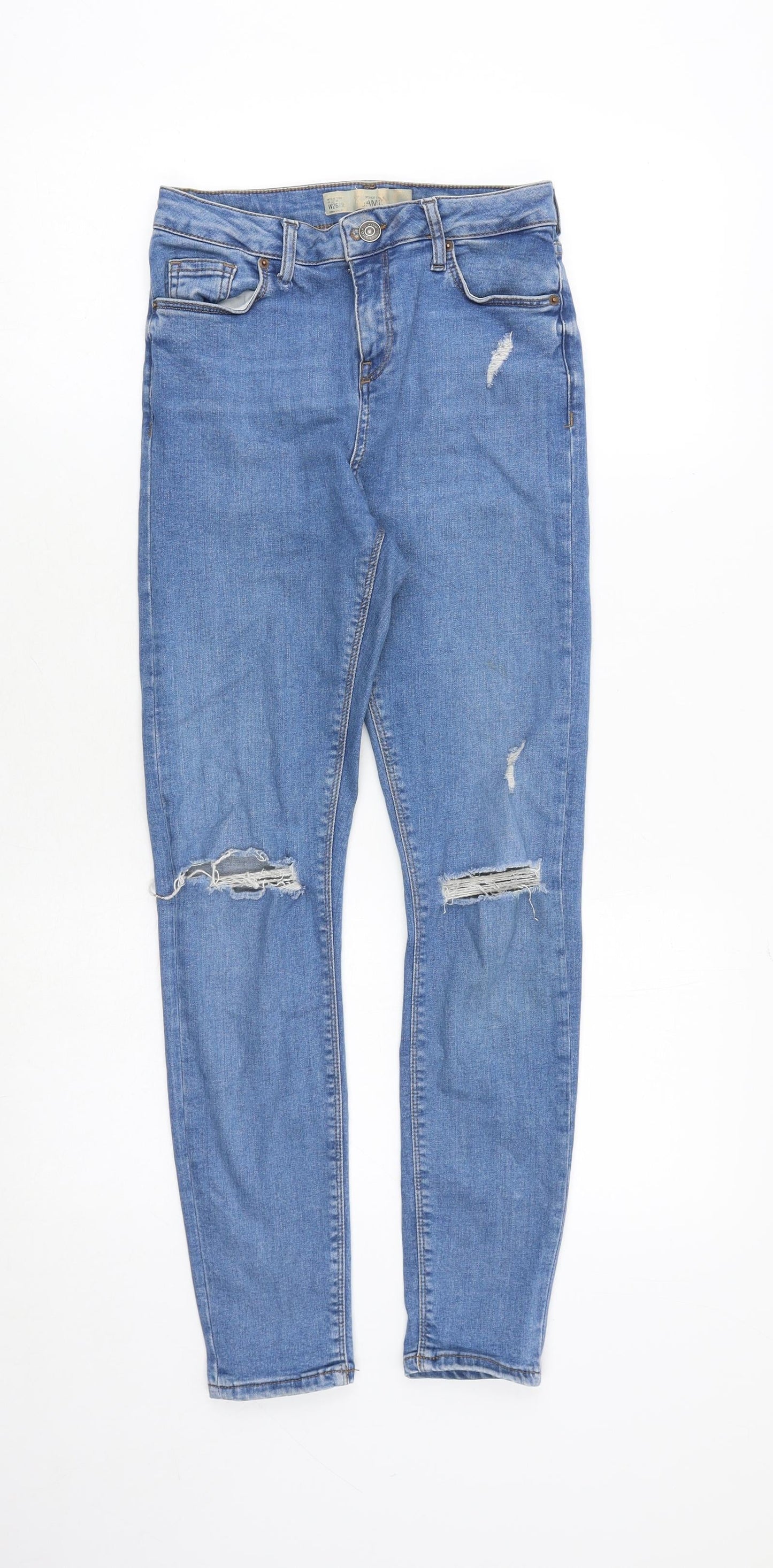 Topshop Womens Blue Cotton Skinny Jeans Size 26 in Regular Zip