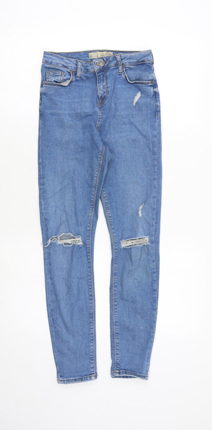 Topshop Womens Blue Cotton Skinny Jeans Size 26 in Regular Zip