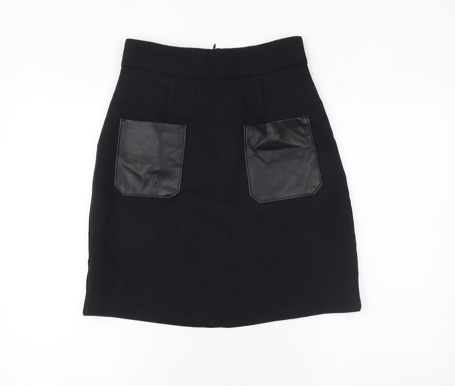 Marks and Spencer Womens Black Polyester A-Line Skirt Size 8 Zip