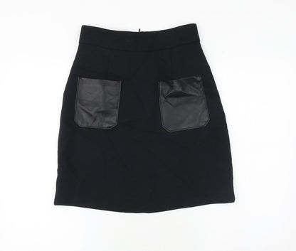 Marks and Spencer Womens Black Polyester A-Line Skirt Size 8 Zip