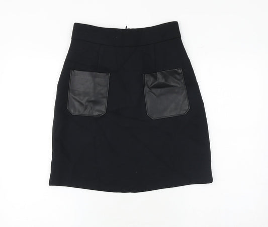 Marks and Spencer Womens Black Polyester A-Line Skirt Size 8 Zip