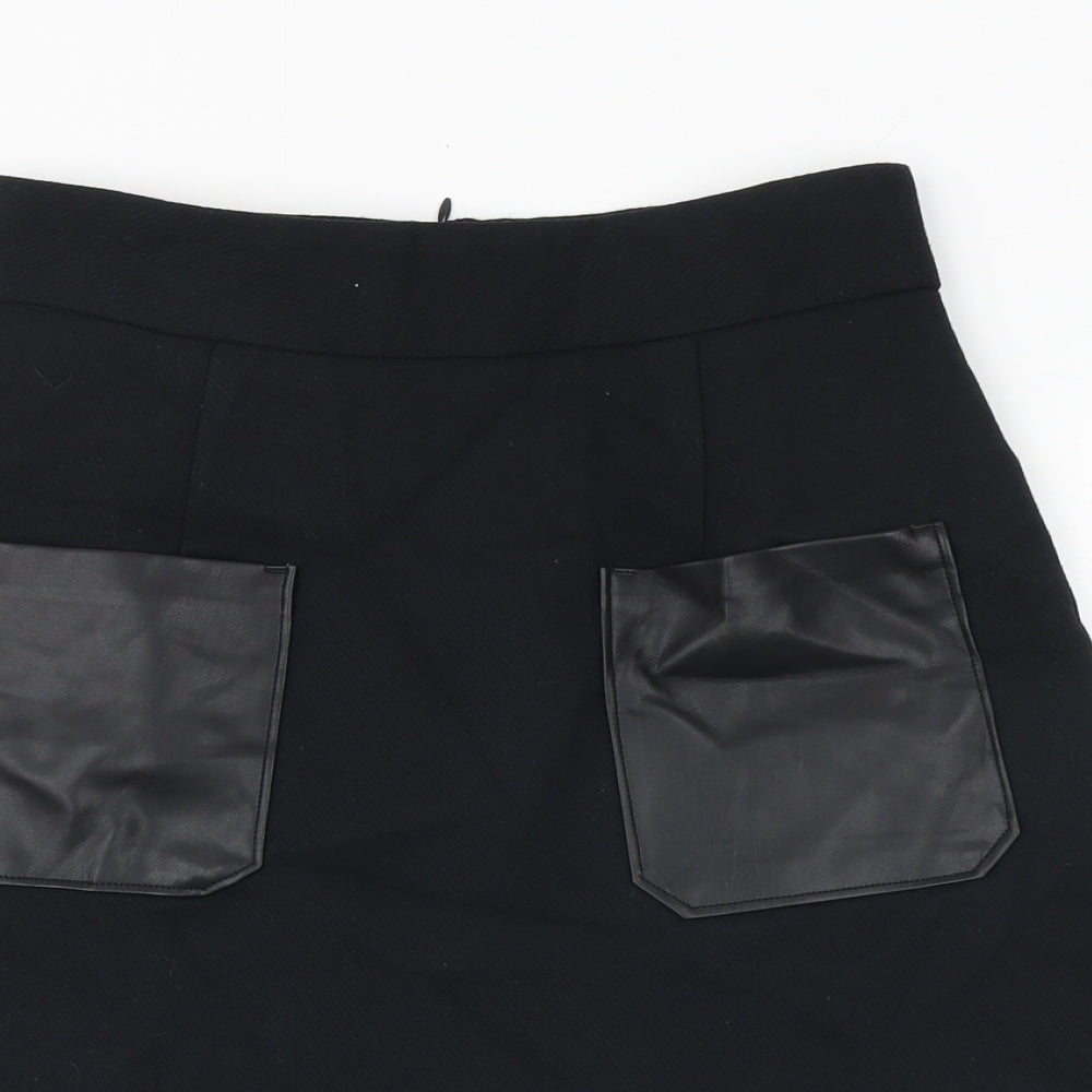Marks and Spencer Womens Black Polyester A-Line Skirt Size 8 Zip