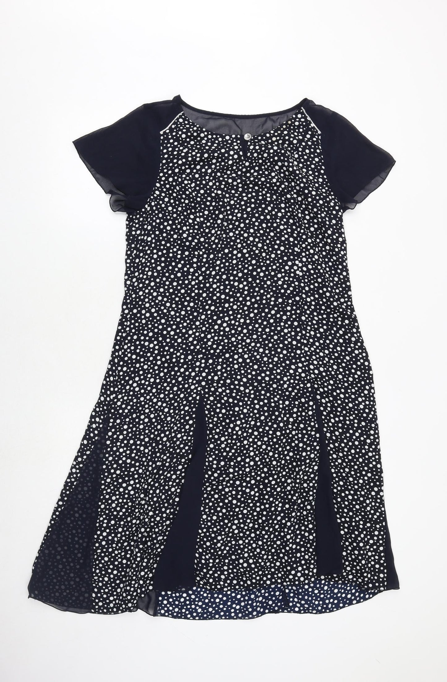 Afibel Womens Blue Polka Dot Polyester Trapeze & Swing Size 12 Round Neck Zip