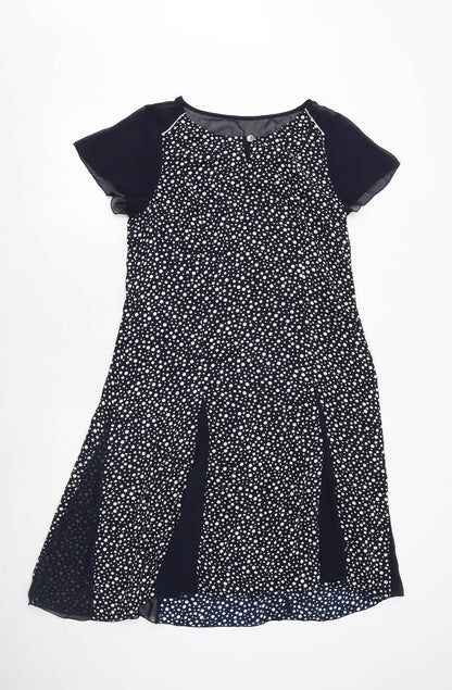 Afibel Womens Blue Polka Dot Polyester Trapeze & Swing Size 12 Round Neck Zip