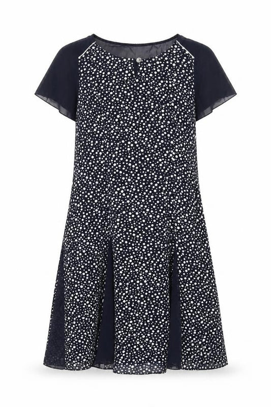 Afibel Womens Blue Polka Dot Polyester Trapeze & Swing Size 12 Round Neck Zip