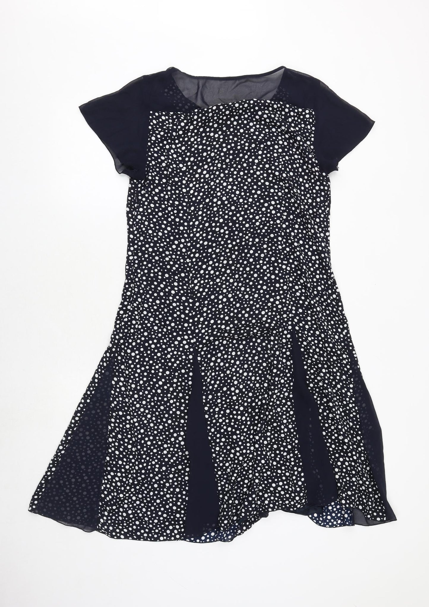 Afibel Womens Blue Polka Dot Polyester Trapeze & Swing Size 12 Round Neck Zip