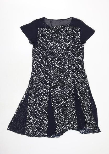 Afibel Womens Blue Polka Dot Polyester Trapeze & Swing Size 12 Round Neck Zip