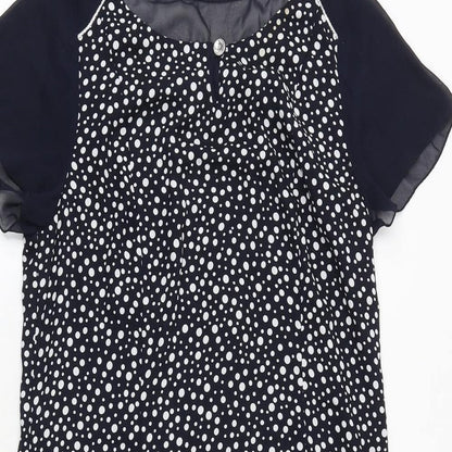 Afibel Womens Blue Polka Dot Polyester Trapeze & Swing Size 12 Round Neck Zip