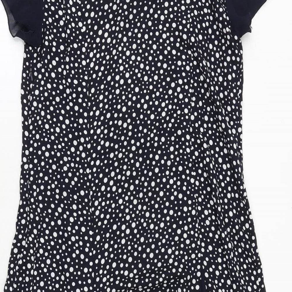 Afibel Womens Blue Polka Dot Polyester Trapeze & Swing Size 12 Round Neck Zip