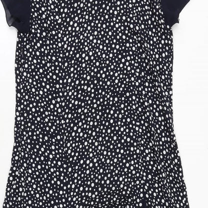 Afibel Womens Blue Polka Dot Polyester Trapeze & Swing Size 12 Round Neck Zip