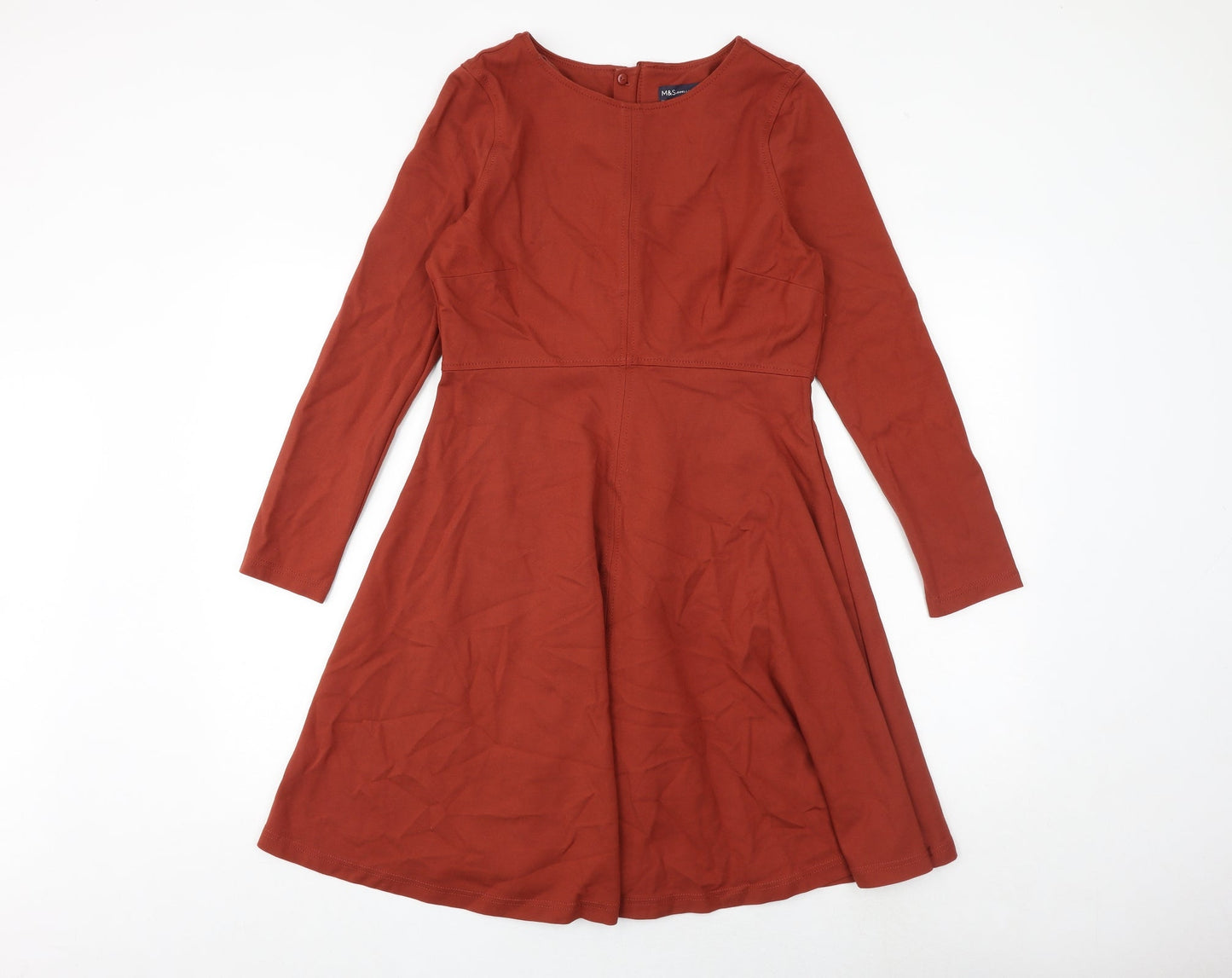 Marks and Spencer Womens Orange Viscose Fit & Flare Size 12 Round Neck Zip