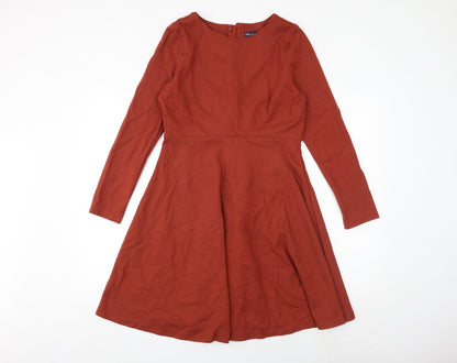 Marks and Spencer Womens Orange Viscose Fit & Flare Size 12 Round Neck Zip