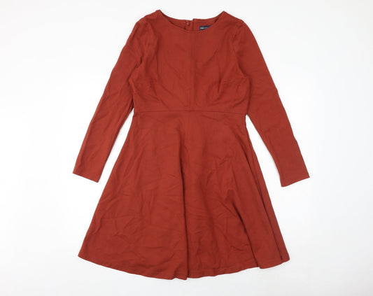 Marks and Spencer Womens Orange Viscose Fit & Flare Size 12 Round Neck Zip